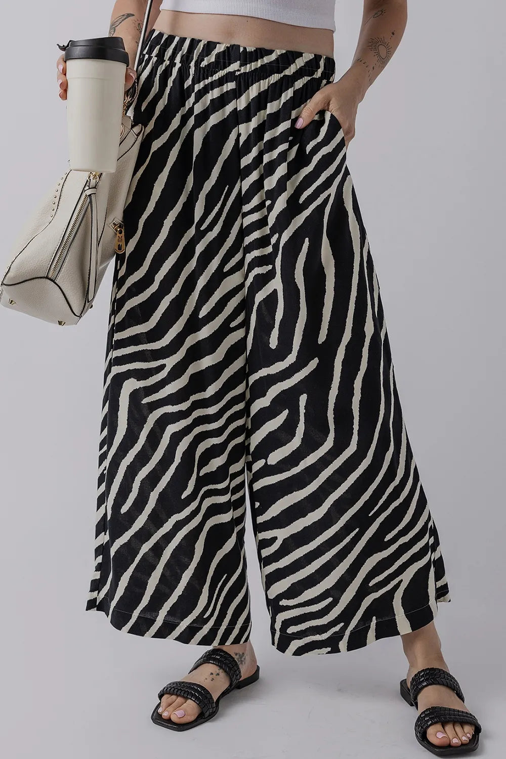 Zebra Striped Summer Wide Leg Pants