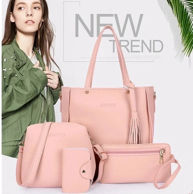 Women's Medium Pu Leather Solid Color Vintage Style Classic Style Bucket Zipper Bag Sets Pink
