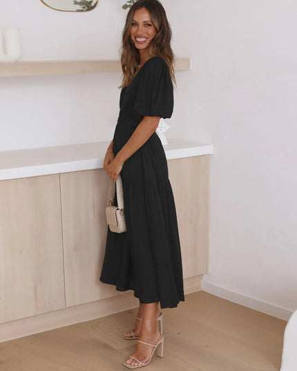 Tiered Surplice Half Sleeve Midi Dress