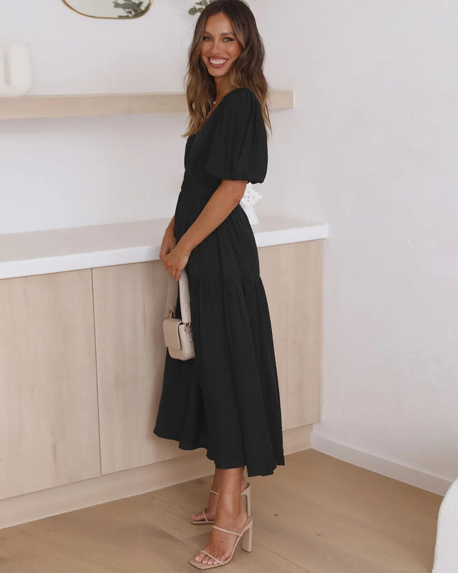Tiered Surplice Half Sleeve Midi Dress