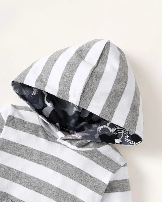 Children's Striped Hooded Bodysuit and Camouflage Pants Set