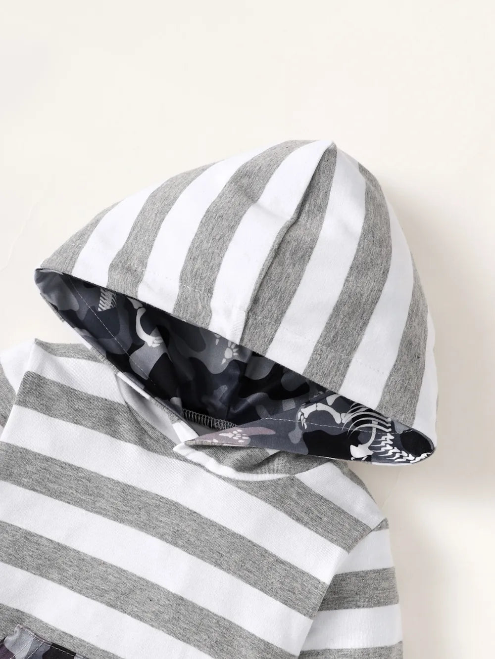 Children's Striped Hooded Bodysuit and Camouflage Pants Set