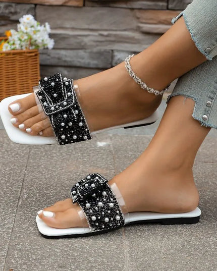 Rhinestone Embellished Bow Sandals