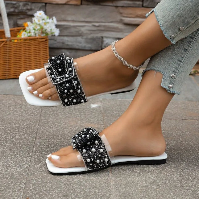 Rhinestone Embellished Bow Sandals