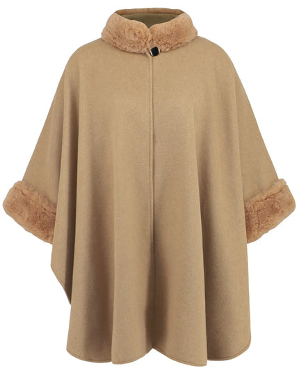 Fuzzy Trim Long Sleeve Poncho