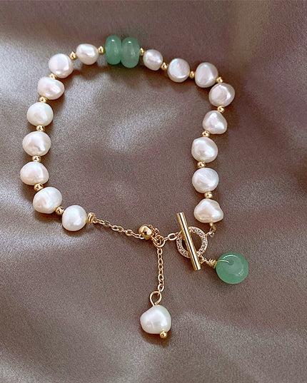 Pearl Green Stone Link Bracelet 