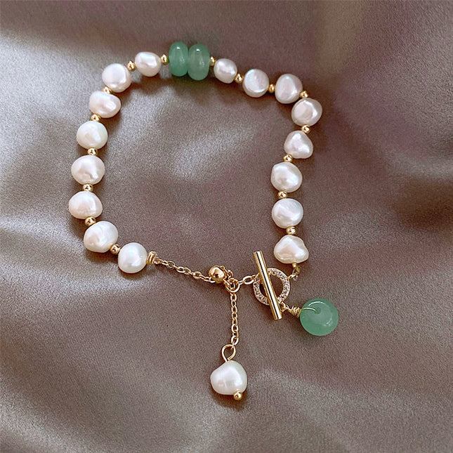 Pearl Green Stone Link Bracelet 