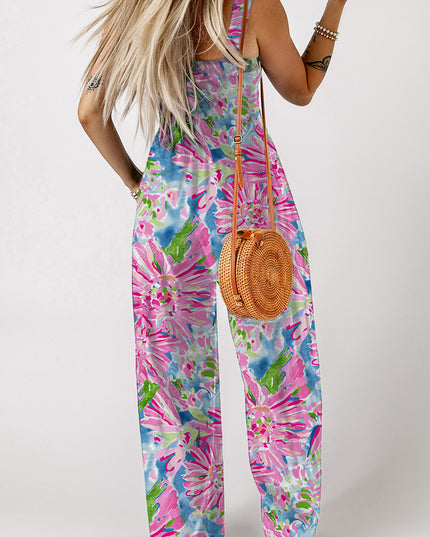 Floral Smocked Square Neck Jumpsuit with Pockets