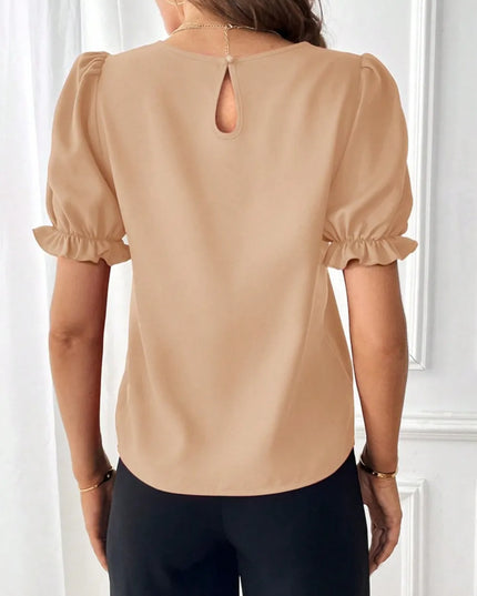 Round Neck Flounce Sleeve Blouse 
