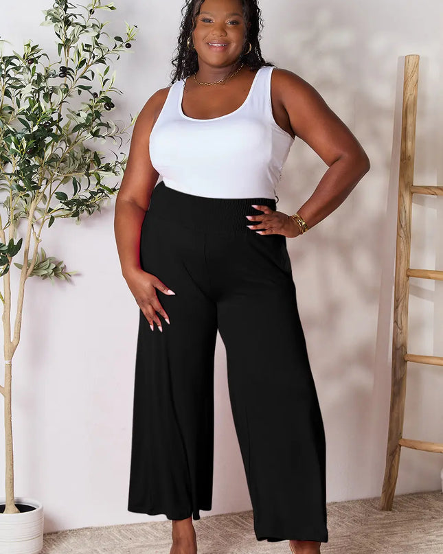 Basic Bae Full Size Smocked Wide Waistband Wide Leg Pants