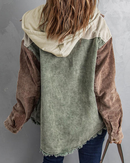 Snap Front Hooded Corduroy Shacket