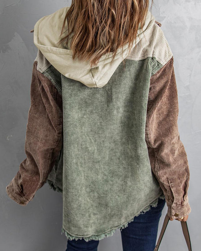 Snap Front Hooded Corduroy Shacket