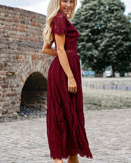 Scalloped Trim Lace Plunge Dress