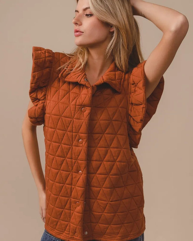 BiBi Quilting Knit Ruffle Sleeve Vest