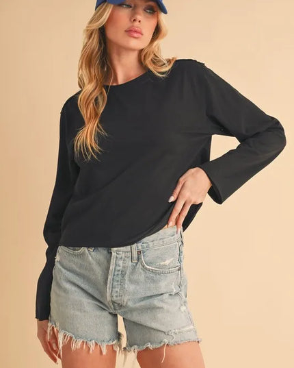 Aemi+Co Round Neck Long Sleeve T-Shirt BLACK