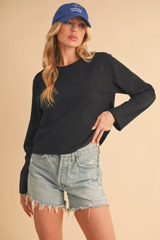 Aemi+Co Round Neck Long Sleeve T-Shirt BLACK