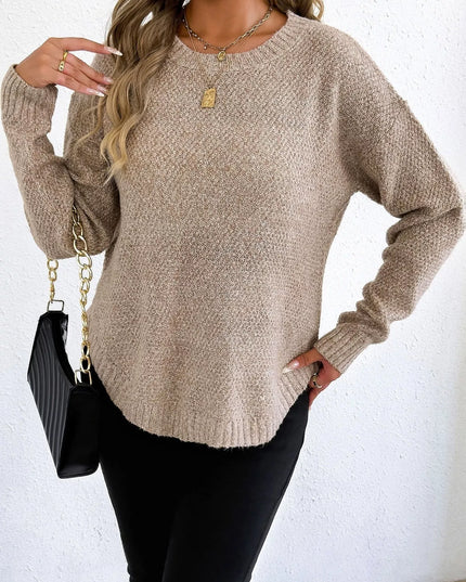 Textured Knit Relaxed Fit Round Neck Sweater