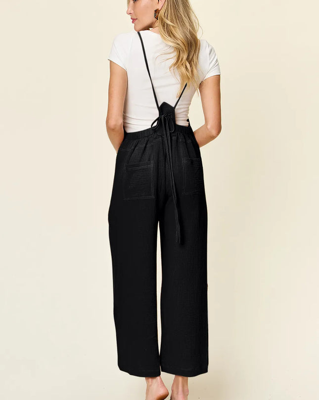 Double Take Full Size Texture Sleeveless Wide Leg Overall