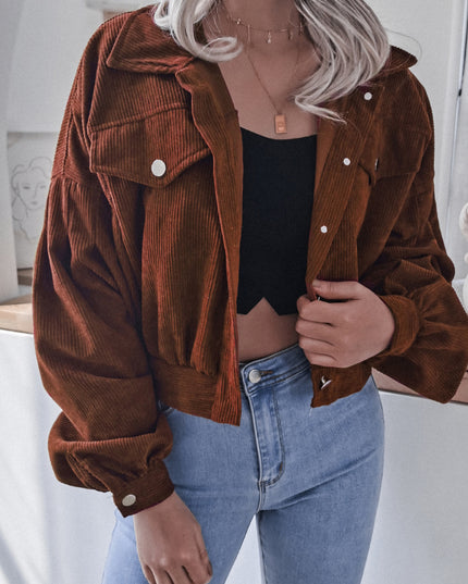 Lantern Sleeve Cropped Corduroy Jacket