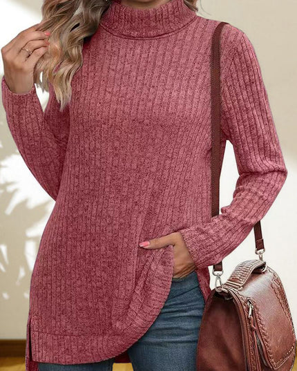Turtleneck High Low Top Cerise