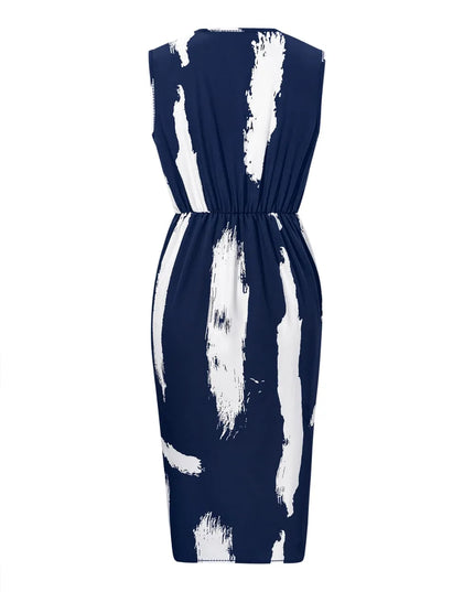 Printed Surplice Sleeveless Knee Length Dress