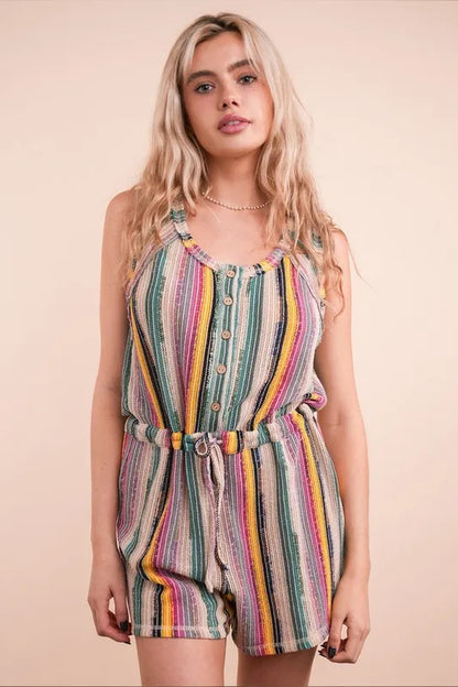 VERY J Crochet Multi Color Striped Casual Summer Romper