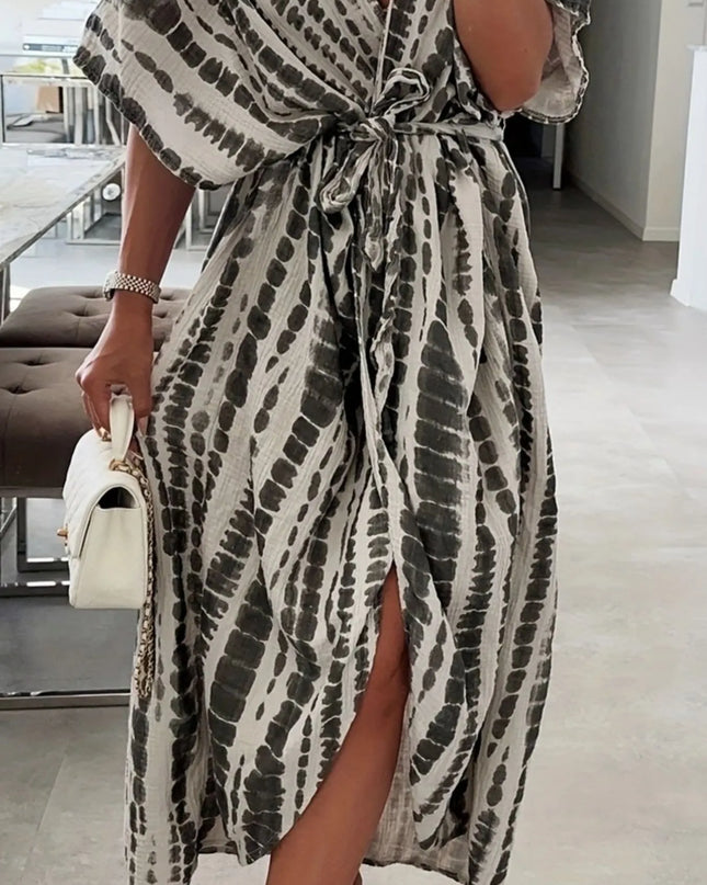 Tie-Dye Tie Waist Wrap Dress