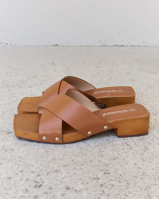 Weeboo Step Into Summer Criss Cross Wooden Clog Mule in Brown