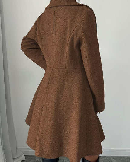 Double-Breasted Fit & Flare Wool Blend Coat
