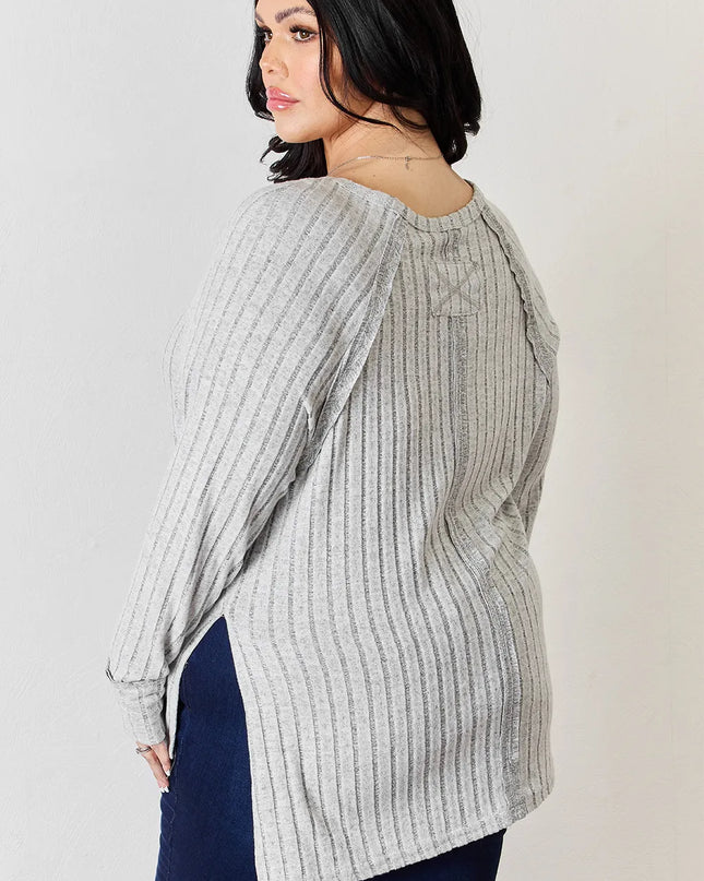 Basic Bae Full Size Ribbed Round Neck Slit T-Shirt