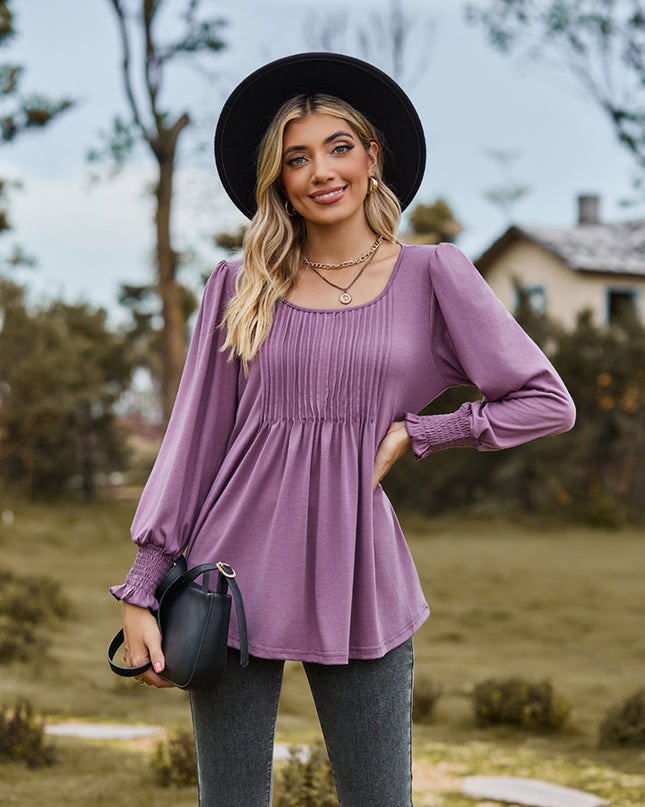 Puff Sleeve Pleated Blouse