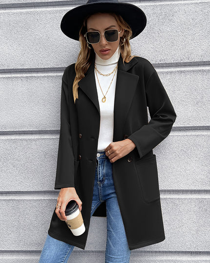 Ivy Lane Lapel Collar Long Sleeve Blazer Black