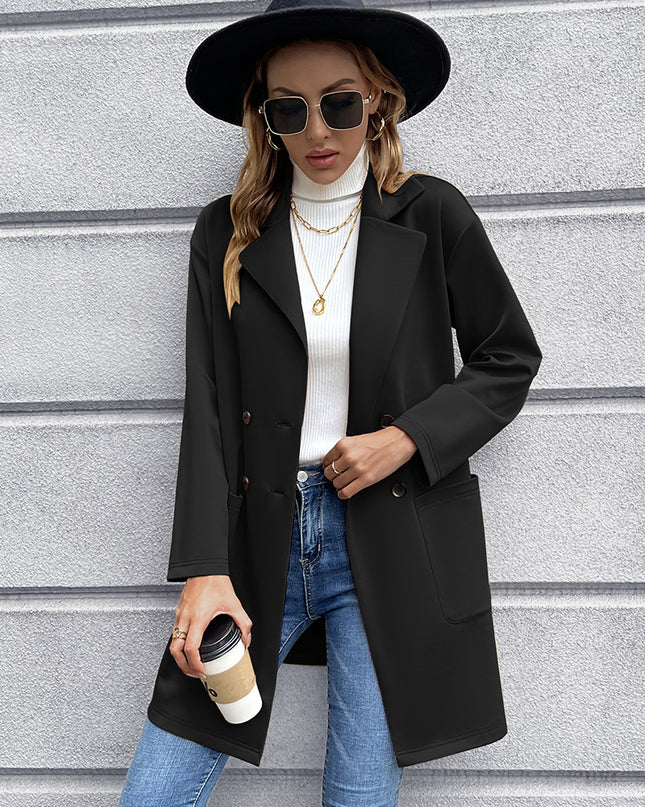 Ivy Lane Lapel Collar Long Sleeve Blazer Black