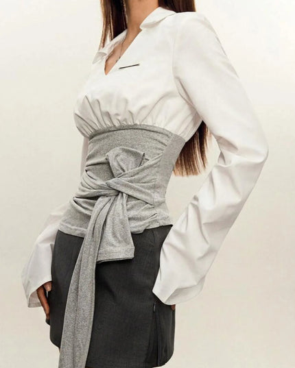 Long Sleeve Tie Front Blouse 