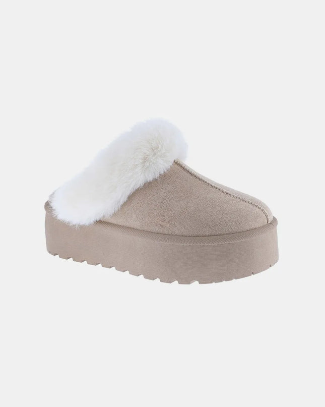 Weeboo Thick Bottom Fur Trim Snow Slippers Taupe