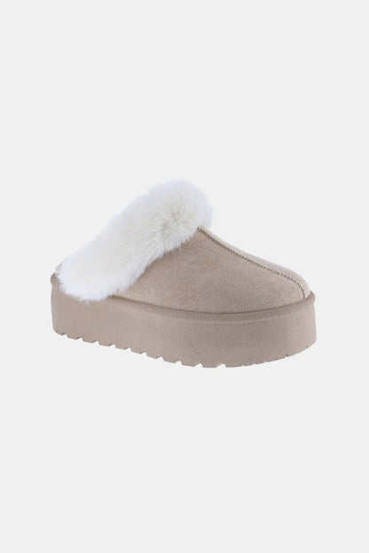 Weeboo Thick Bottom Fur Trim Snow Slippers Taupe