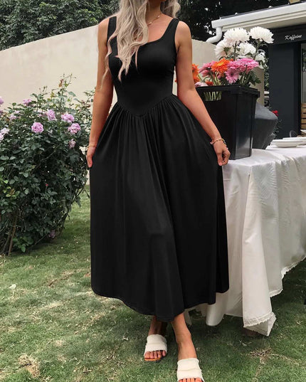 Sleeveless Midi Dress with Gathered Waist