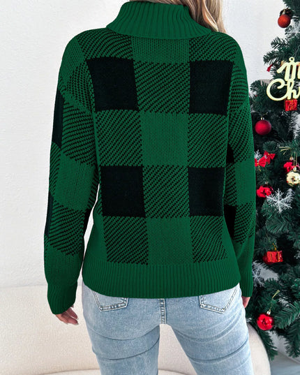 Christmas Plaid Long Sleeve Turtleneck Sweater