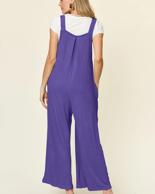 Double Take Full Size Texture Sleeveless Wide Leg Overall