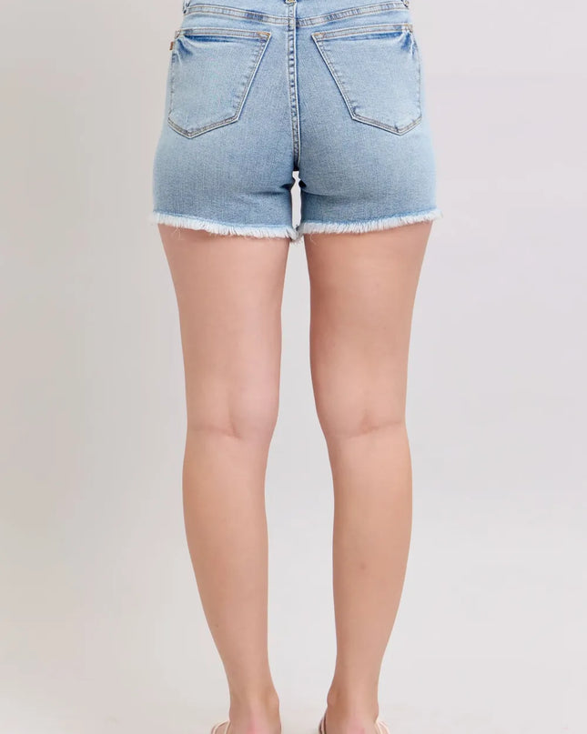 Judy Blue Full Size Tummy Control Raw Hem Denim Shorts Plus Size