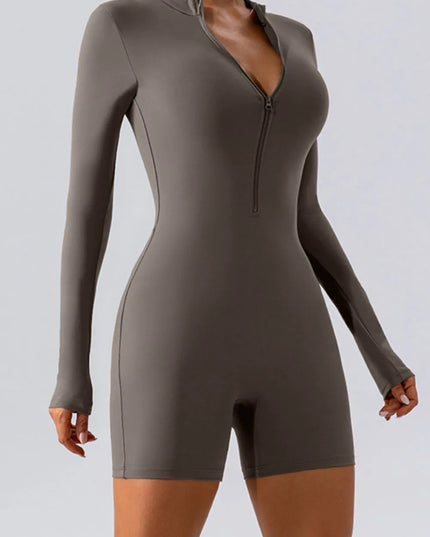 Half Zip Long Sleeve Active Romper 