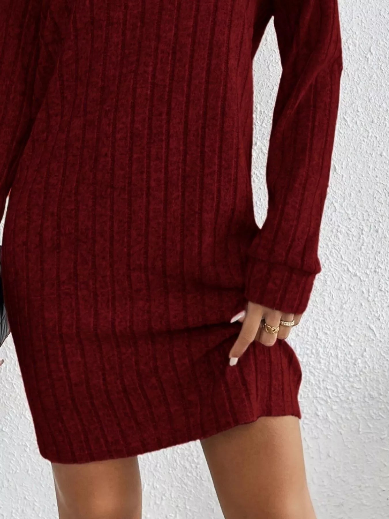 Casual Ribbed Turtleneck Long Sleeve Mini Dress