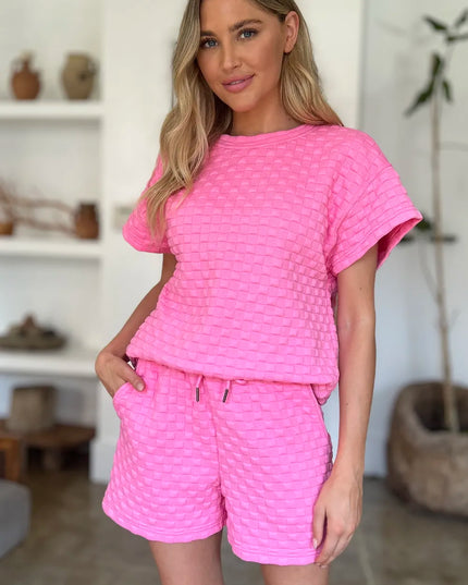 Double Take Full Size Texture T-Shirt and Shorts Set