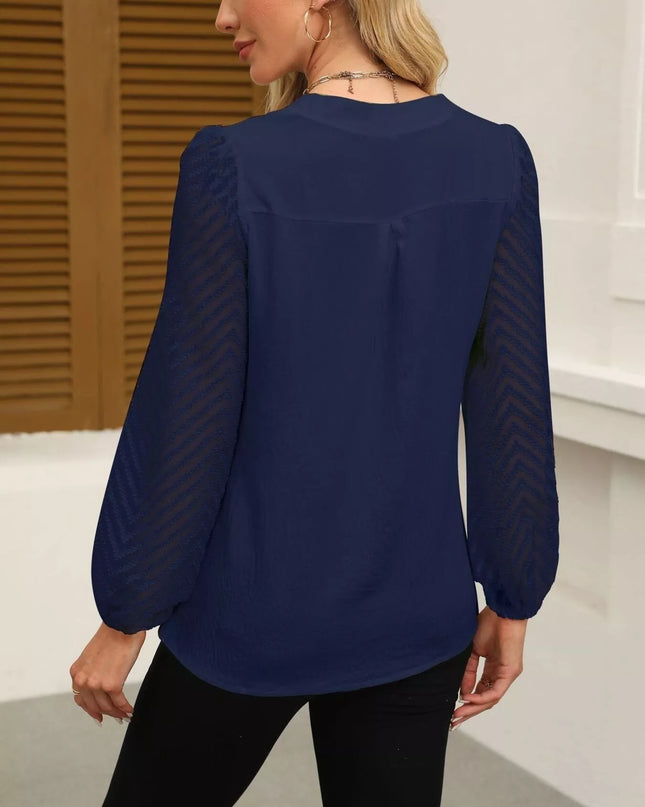 Notched Balloon Sleeve Blouse
