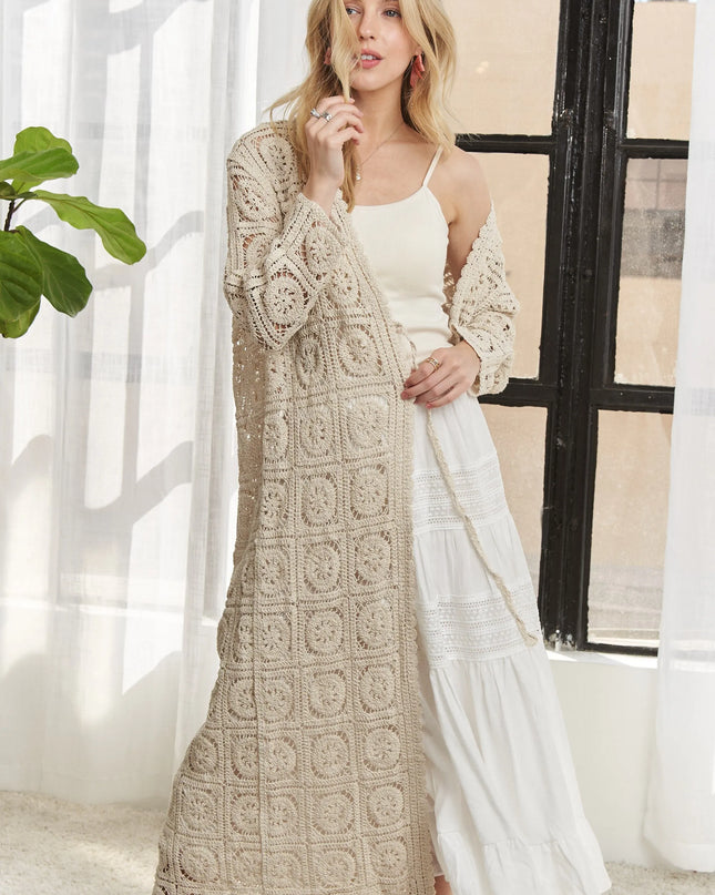 ADORA Long Sleeves Crochet Elastic Cardigan