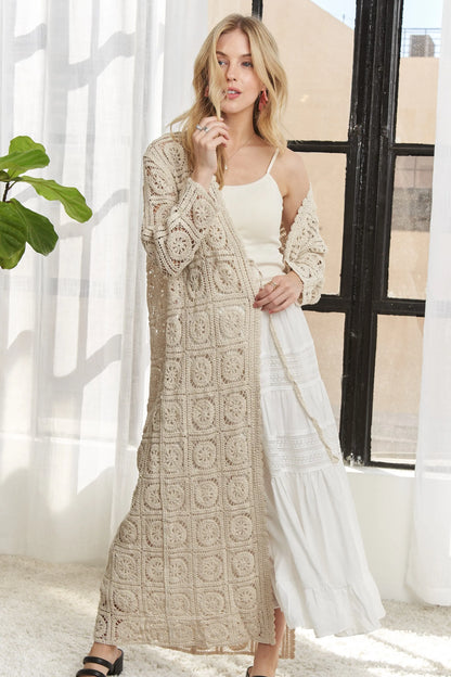 ADORA Long Sleeves Crochet Elastic Cardigan