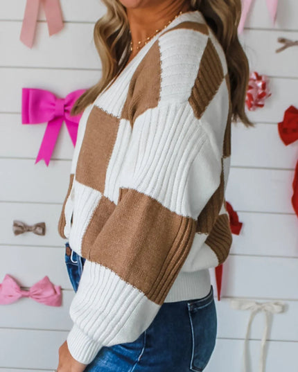 Color Block Knit Button-Up Cardigan