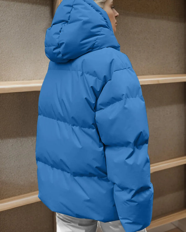 Pocketed Zip Up Hooded Puffer Jacket