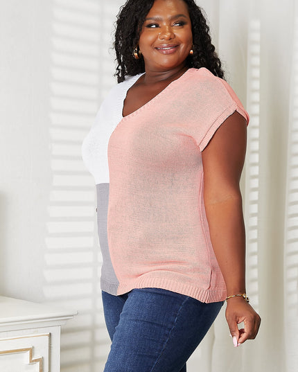 Color Block V-Neck Knit Top