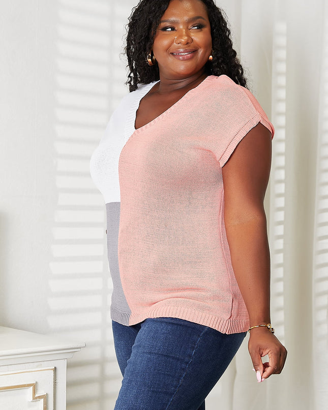 Color Block V-Neck Knit Top